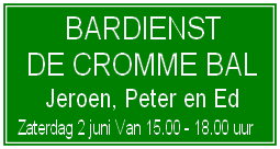 Zaterdag 2 juni Van 15.00 - 18.00 uur